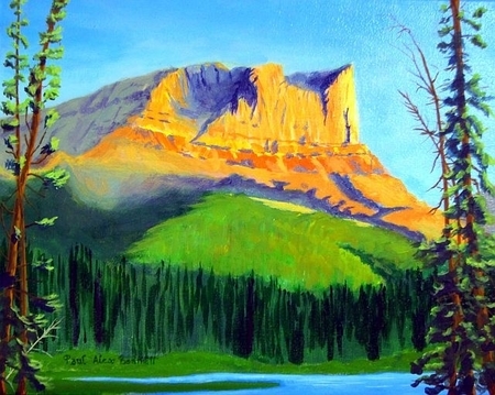 Roche Miette Dusk, 16x20 inches, acrylic on canvas